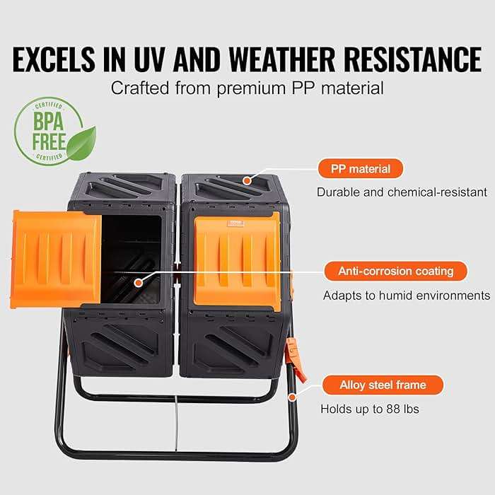 VEVOR Compost Bin, 37-Gal Dual Chamber Composting Tumbler, High Volume Two Rotating Chambers with 2 Sliding Door and Steel Frame, BPA Free Composter Bin Tumbler for Garden, Kitchen, Yard, Outdoor - Image 5