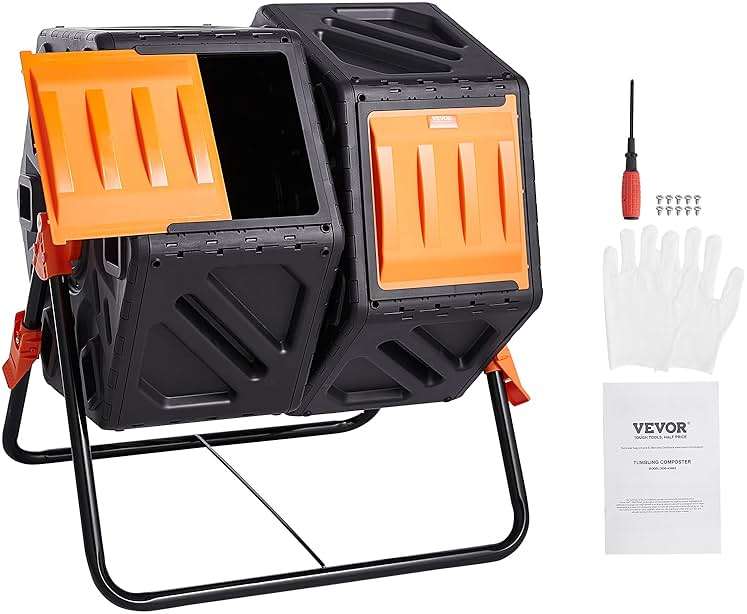VEVOR Compost Bin, 37-Gal Dual Chamber Composting Tumbler, High Volume Two Rotating Chambers with 2 Sliding Door and Steel Frame, BPA Free Composter Bin Tumbler for Garden, Kitchen, Yard, Outdoor - Image 9
