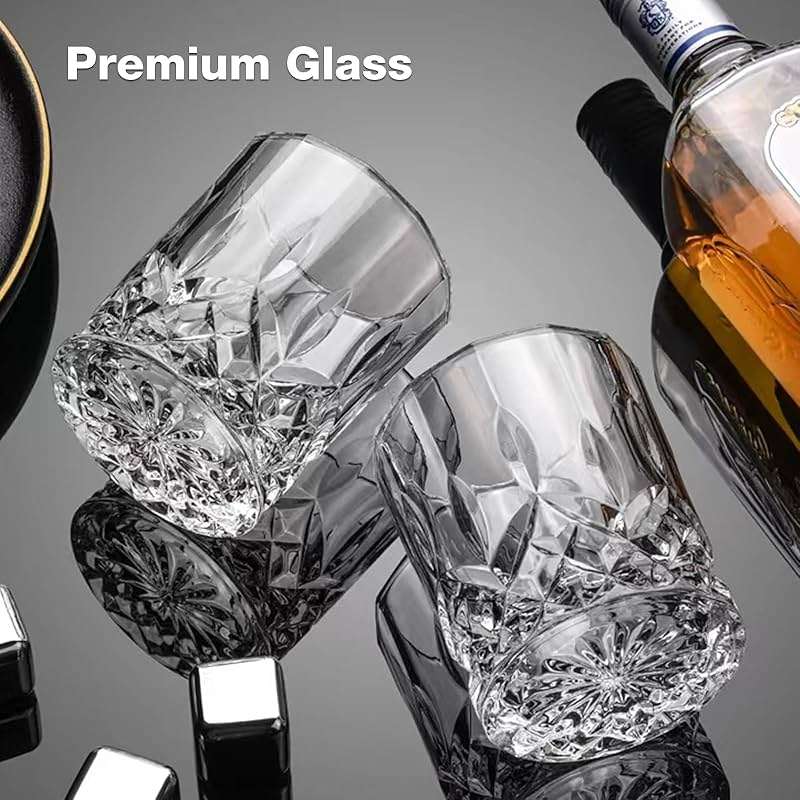 Hlukana Luxury Box Old Fashioned Whiskey Glasses Set of 4, 11 OZ Cocktail Glasses, Bourbon Rocks Scotch Glasses, Barware for Scotch Rum Vodka Liquor, Gifts for Men Father Grandfather Boss - Image 2