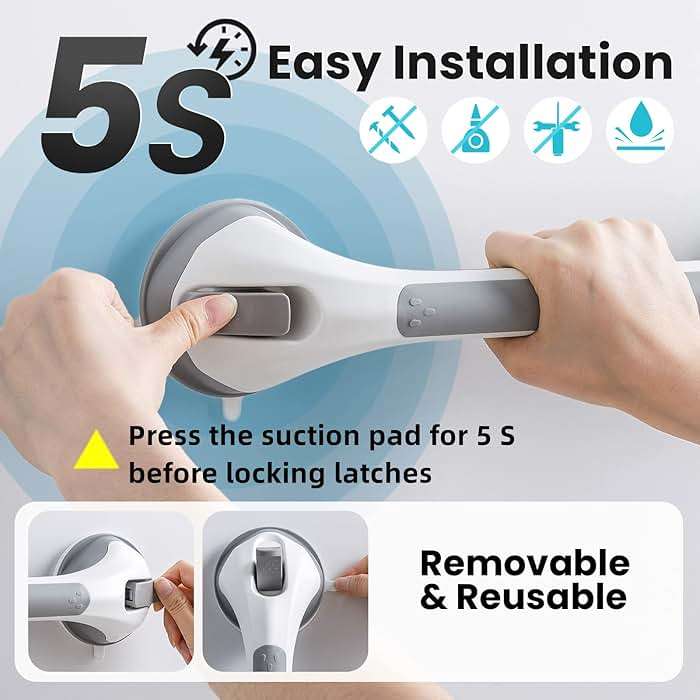 TAILI Shower Grab Bar Set 16 Inch Suction Cup Grab Bars for Bathroom & Shower, Removable Shower Safety Handle Heavy Duty Bathtub Grip, Grey & Blue - Image 6