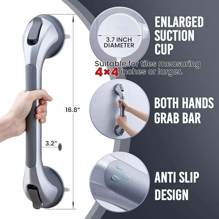 TAILI Shower Grab Bar 2 Pack Silver & 1 Pack Grey - Image 2