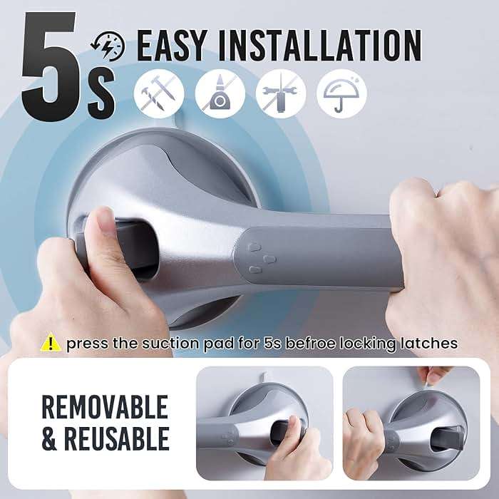 TAILI Shower Grab Bar 2 Pack Silver & 1 Pack Grey - Image 6