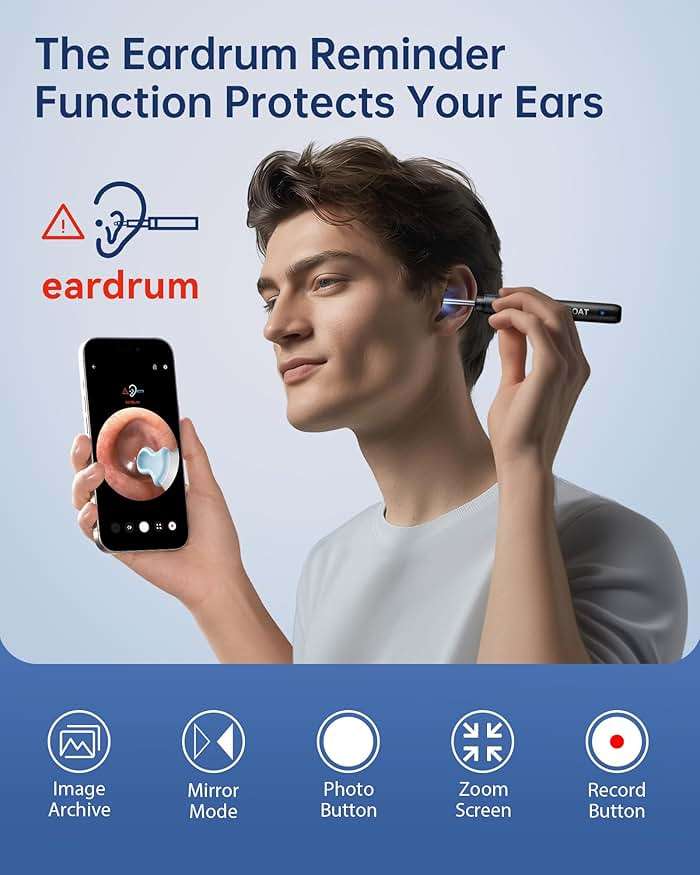 Ear Wax Removal Tool Camera, Ear Cleaner with Camera, 1296P HD Ear Scope, 6 LED Lights and 12 Ear Picks, Earwax Removal with Otoscope, Jet Black - Image 4