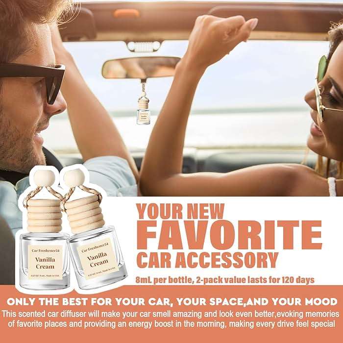 HoogaLife Car Air Freshener Diffuser 2 Pack Hanging Air Freshener Diffuser - Vanilla Cream Fragrance Oil Air D iffuser for Car, 45+ days Long Lasting Fragrance Made in USA C ar Air Fresheners (V54) - Image 4