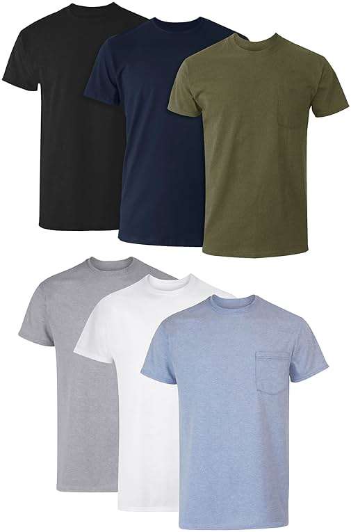 Hanes Men's Pocket T-Shirt Pack, 6-Pack, Cool & Breathable Cotton Tees, Stay-Tucked Undershirts for Men - Image 1