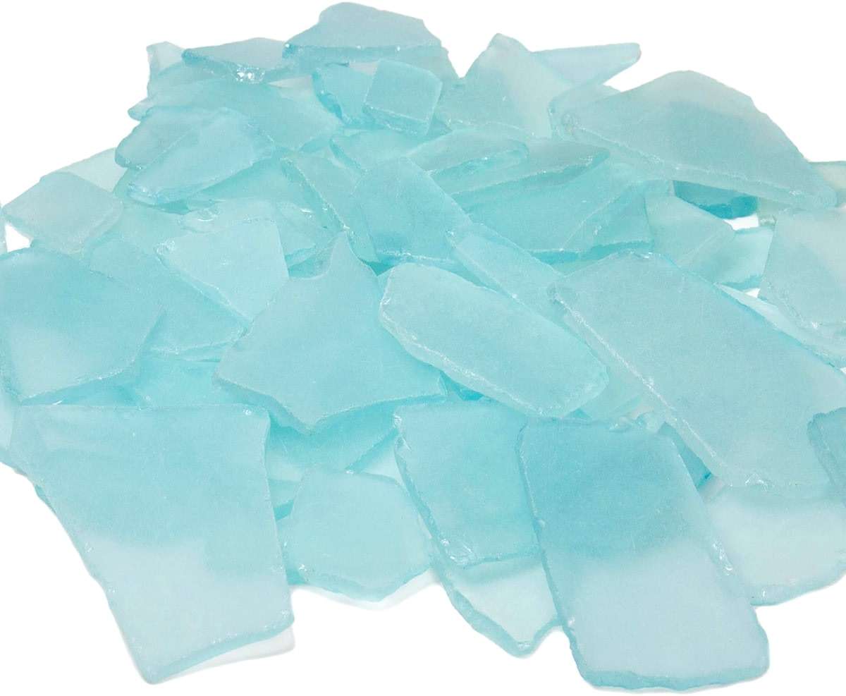 CYS EXCEL Sea Glass 16 Ounces Aqua Blue | Multiple Color Choices Crushed Glass Vase Filler | Aquarium Nautical Décor for Art Crafts Flat Frosted Dyed Color Stone - Image 1