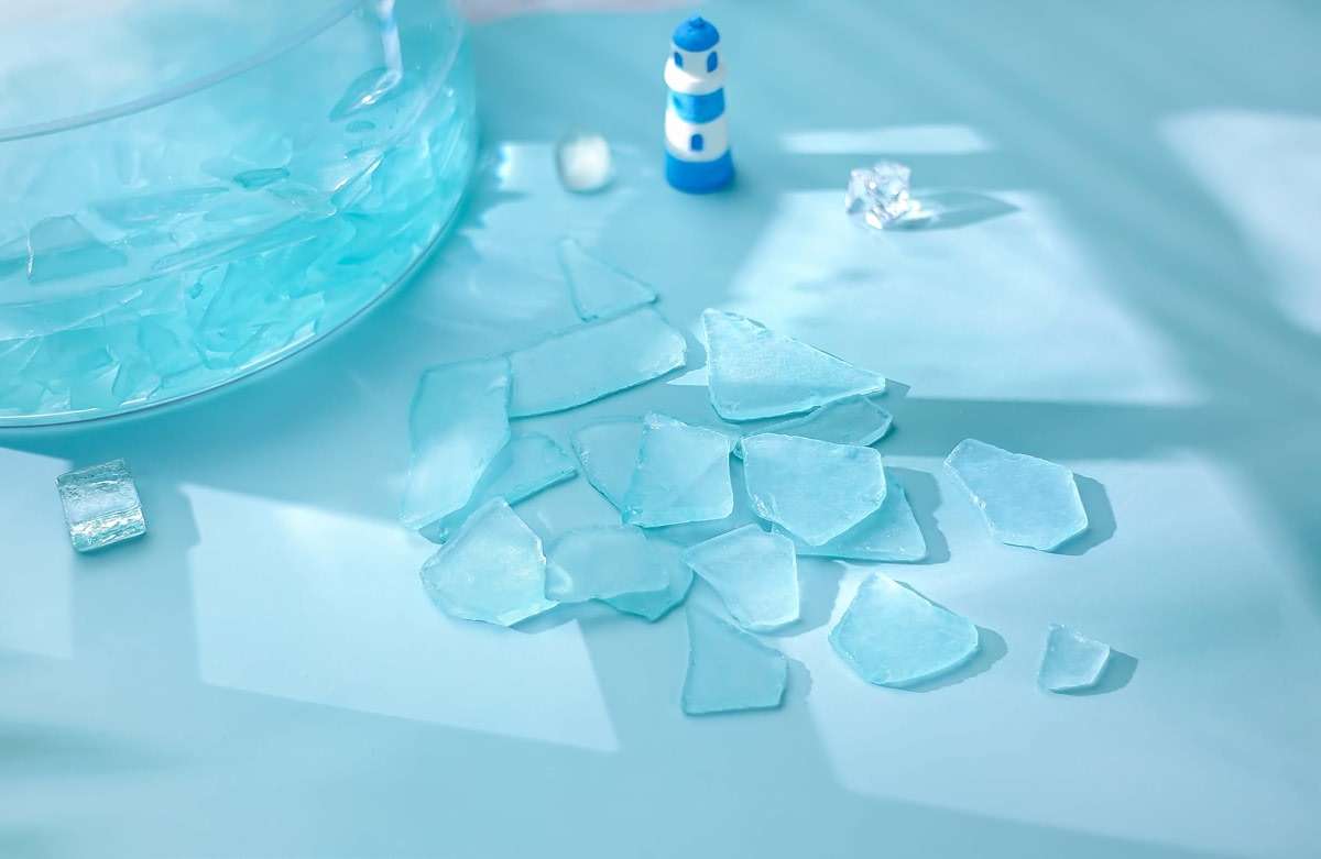 CYS EXCEL Sea Glass 16 Ounces Aqua Blue | Multiple Color Choices Crushed Glass Vase Filler | Aquarium Nautical Décor for Art Crafts Flat Frosted Dyed Color Stone - Image 2