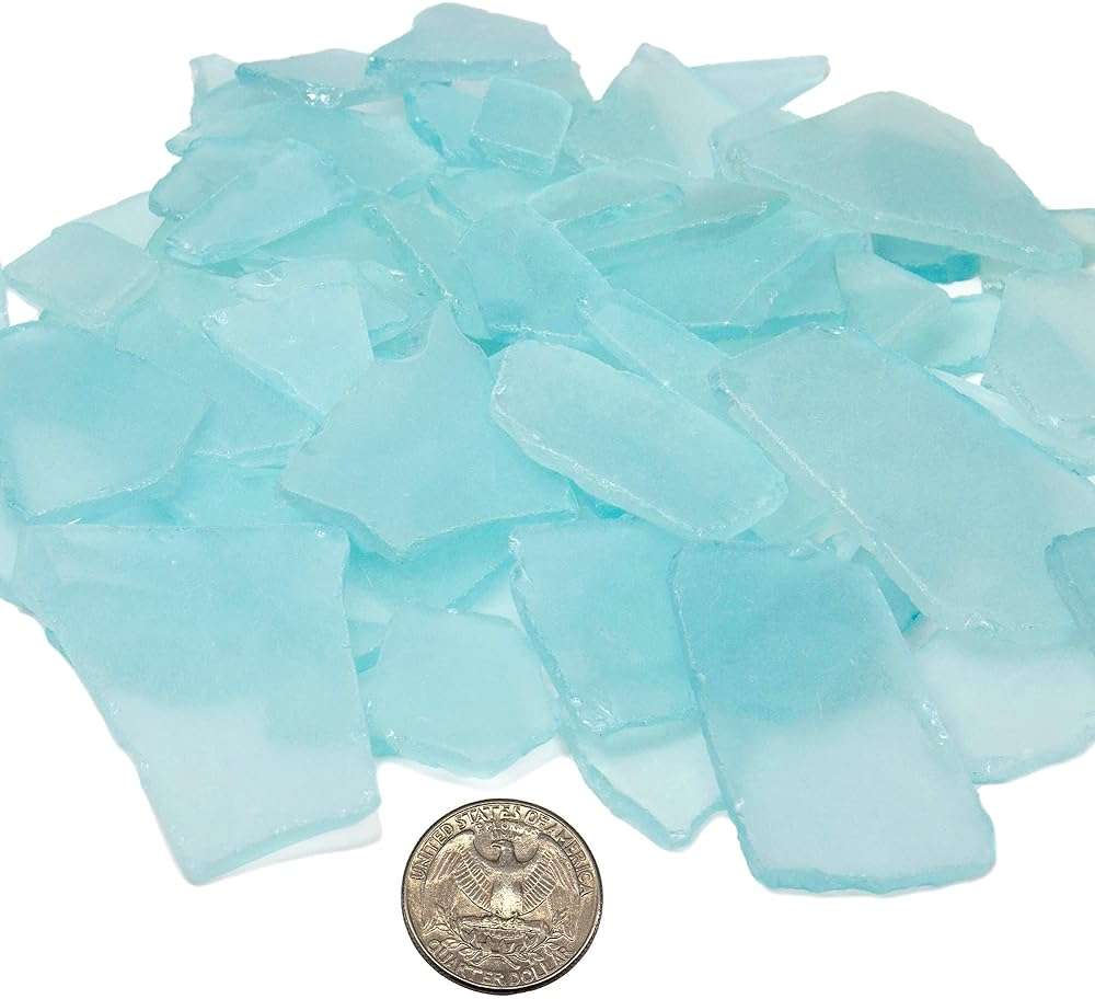 CYS EXCEL Sea Glass 16 Ounces Aqua Blue | Multiple Color Choices Crushed Glass Vase Filler | Aquarium Nautical Décor for Art Crafts Flat Frosted Dyed Color Stone - Image 4