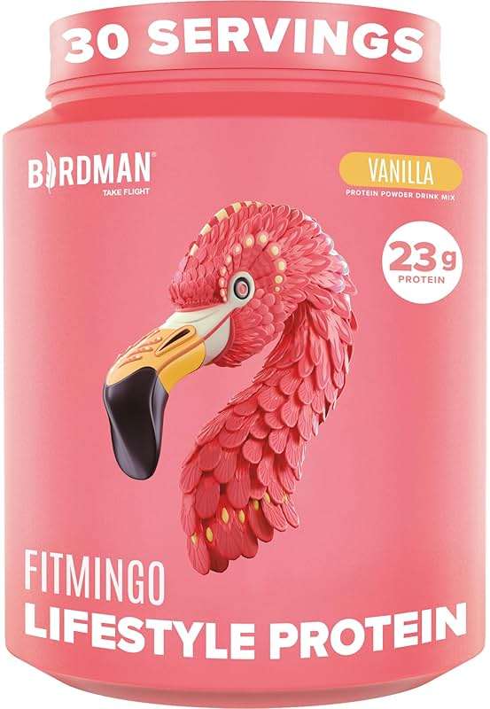 BIRDMAN Fitmingo Vegan Protein Powder with Inositol, Collagen Boosters, Hyaluronic Acid and Vitamins | Low Carb, Dairy Free, Lactose Free, Low Calorie | 23g Plant Based Vanilla Protein Powder - Image 1