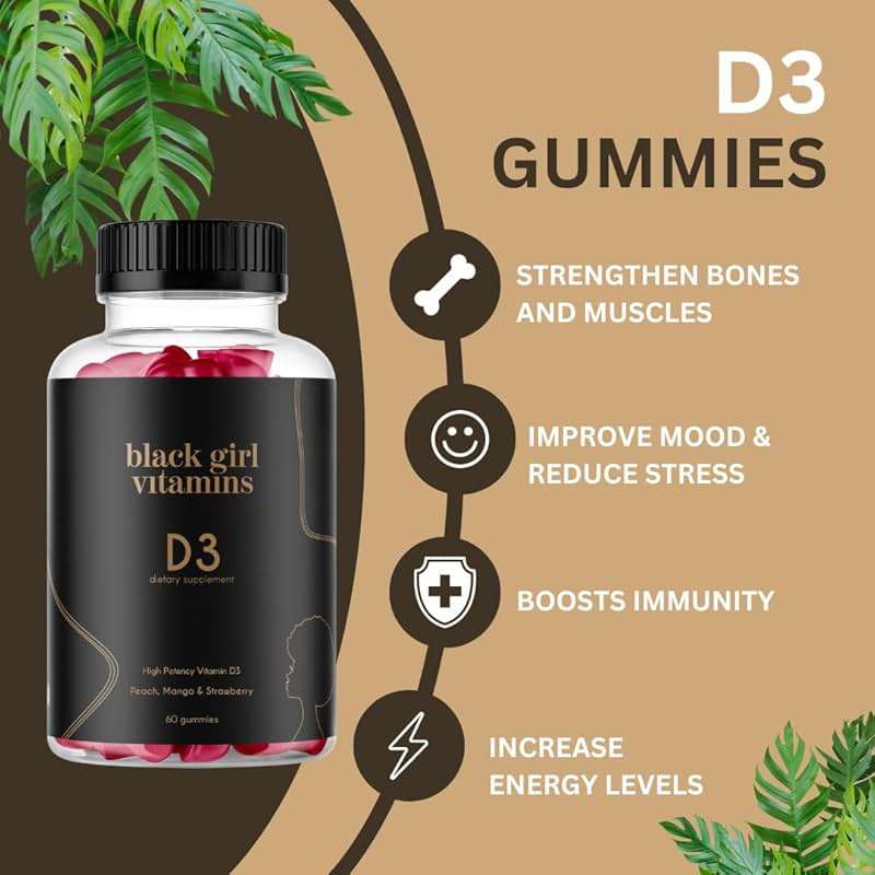 Black Girl Vitamins - Vitamin D3 Gummies, for Immune, Energy, and Bone Support, 2000IU (50mcg) Vitamin D per Serving, Gluten-Free Vitamin D Gummies - Image 2