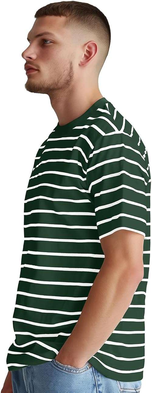 Zengjo Mens Striped T-Shirt Short Sleeve Crewneck Classic Horizontal Stripe Tee Top - Image 3