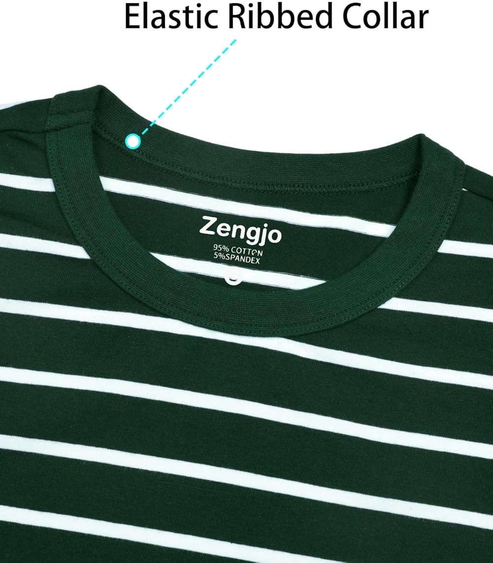 Zengjo Mens Striped T-Shirt Short Sleeve Crewneck Classic Horizontal Stripe Tee Top - Image 4