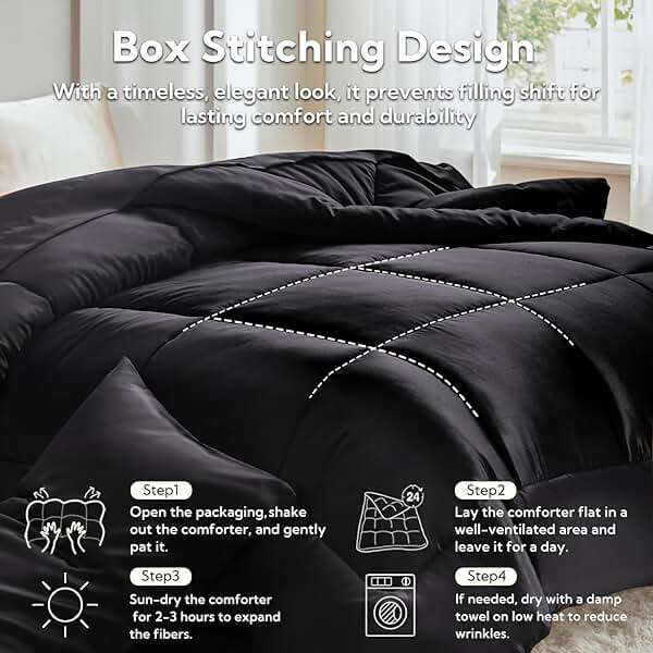 MR&HM Queen Comforter Set Black, Reversible Satin Microfiber Comforter Set for All Seasons, 3 Pieces Non-Slip Silky Soft Bedding Sets with 1 Comforter (90"x90") and 2 Pillowcases (20"x26") - Image 6