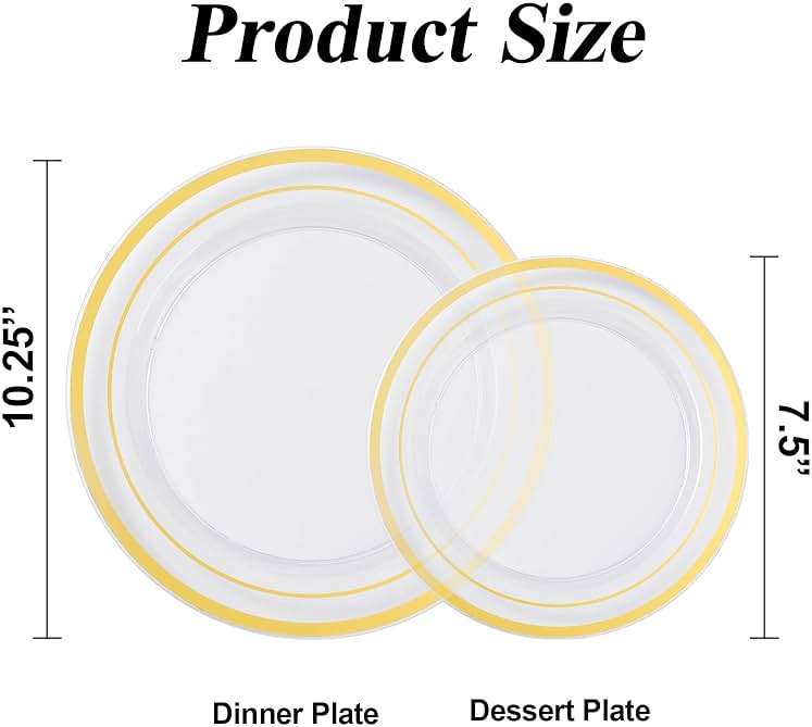 BESTSTAR 200PCS Gold Plastic Plates Set, 100 10.25 inch Dinner Plate and 100 7.5 inch Dessert Plates, Premium Disposable Plates for Party, Wedding - Image 3