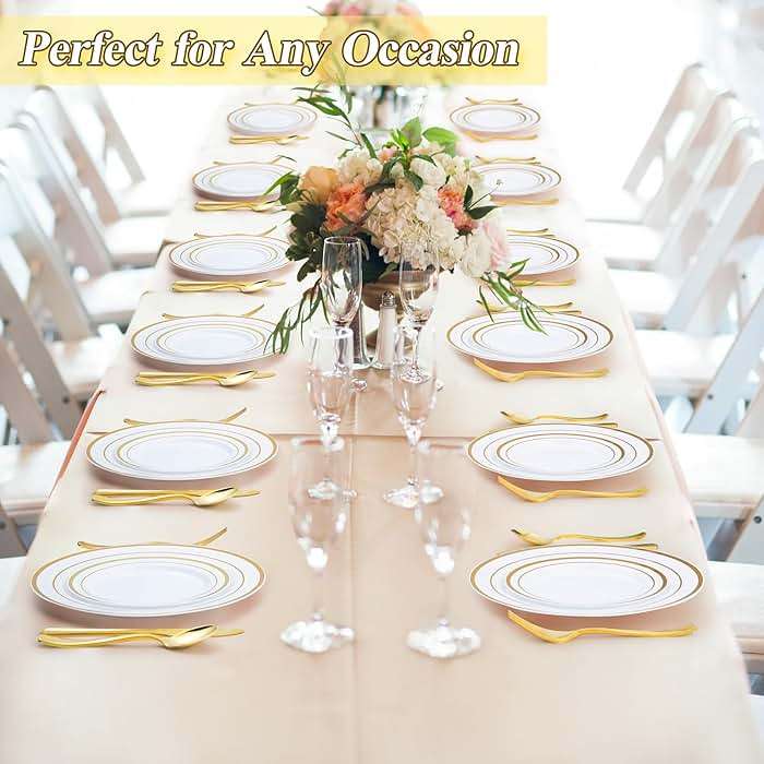 BESTSTAR 200PCS Gold Plastic Plates Set, 100 10.25 inch Dinner Plate and 100 7.5 inch Dessert Plates, Premium Disposable Plates for Party, Wedding - Image 7