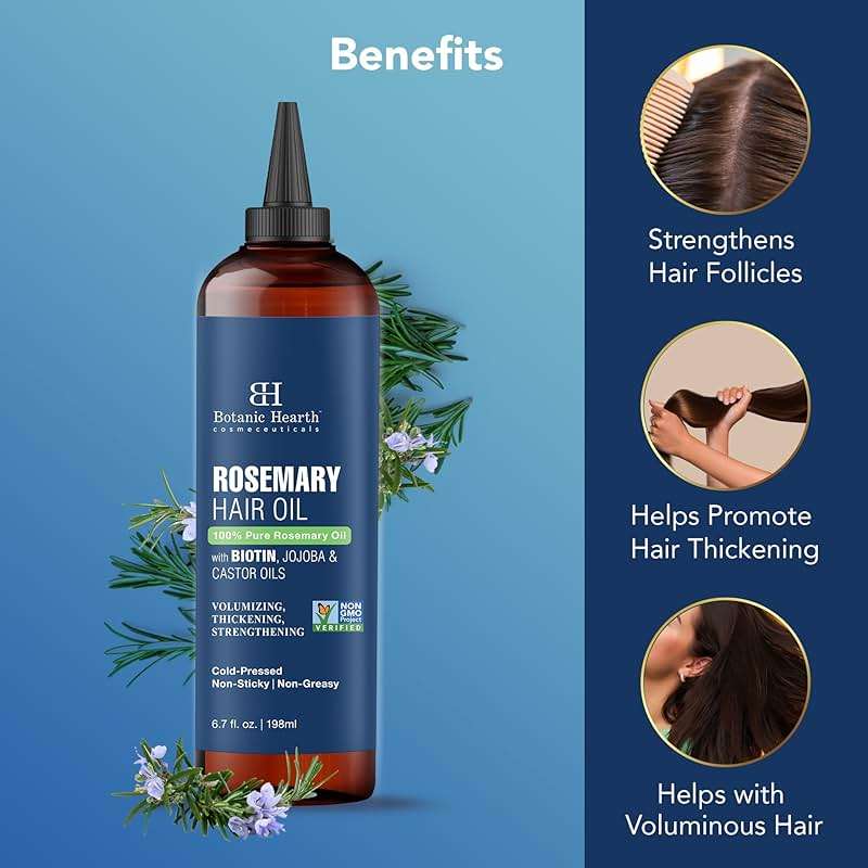 Botanic Hearth Hair Oil for Hair Growth | Rosemary Oil for Hair Growth with Biotin, Castor & Jojoba | Hair Relaxers & Dry Scalp Treatment | Color Safe | All Hair Types | Set of 2 (6.7 Fl Oz) - Image 2