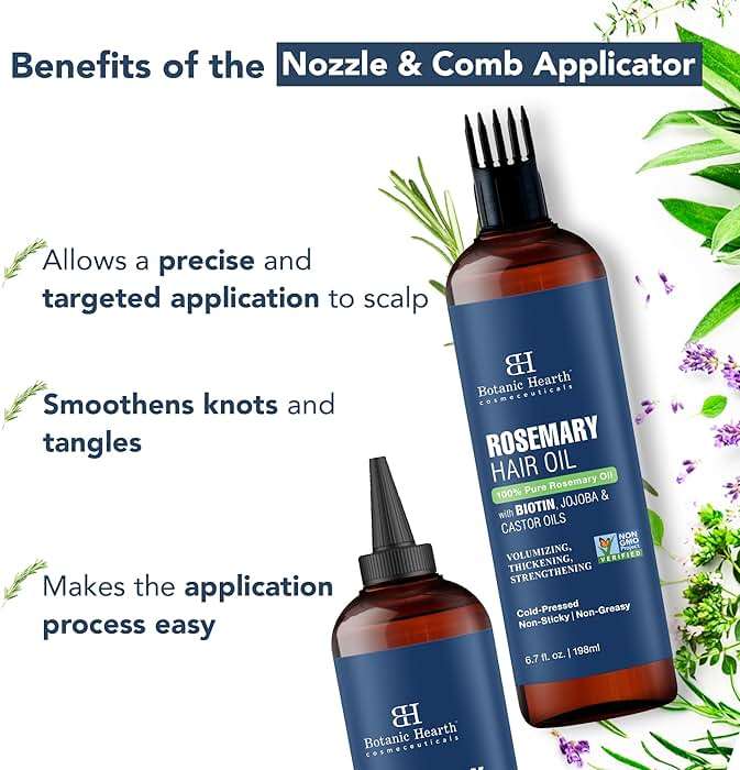 Botanic Hearth Hair Oil for Hair Growth | Rosemary Oil for Hair Growth with Biotin, Castor & Jojoba | Hair Relaxers & Dry Scalp Treatment | Color Safe | All Hair Types | Set of 2 (6.7 Fl Oz) - Image 3