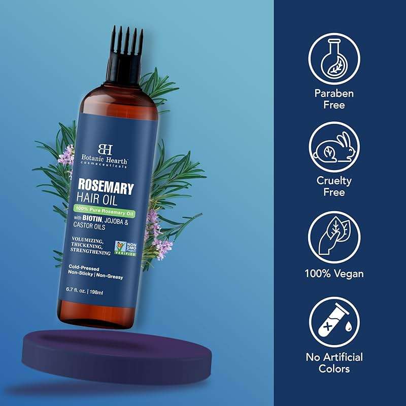 Botanic Hearth Hair Oil for Hair Growth | Rosemary Oil for Hair Growth with Biotin, Castor & Jojoba | Hair Relaxers & Dry Scalp Treatment | Color Safe | All Hair Types | Set of 2 (6.7 Fl Oz) - Image 5