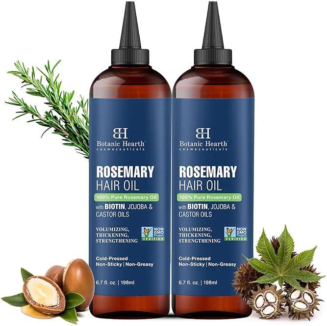 Botanic Hearth Hair Oil for Hair Growth | Rosemary Oil for Hair Growth with Biotin, Castor & Jojoba | Hair Relaxers & Dry Scalp Treatment | Color Safe | All Hair Types | Set of 2 (6.7 Fl Oz) - Image 8