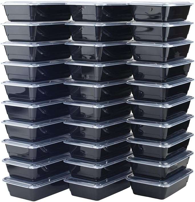 GoodCook Meal Prep Rectangle Single Compartment 30 units, Black, BPA Free - Image 1