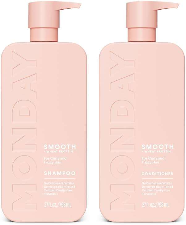MONDAY HAIRCARE Smooth Shampoo + Conditioner Bathroom Set (2 Count) 27 oz Each For Frizzy, Coarse & Curly Hair Made with Coconut Oil, Shea Butter & Vitamin E 100% Recyclable Bottle Pink - Image 1