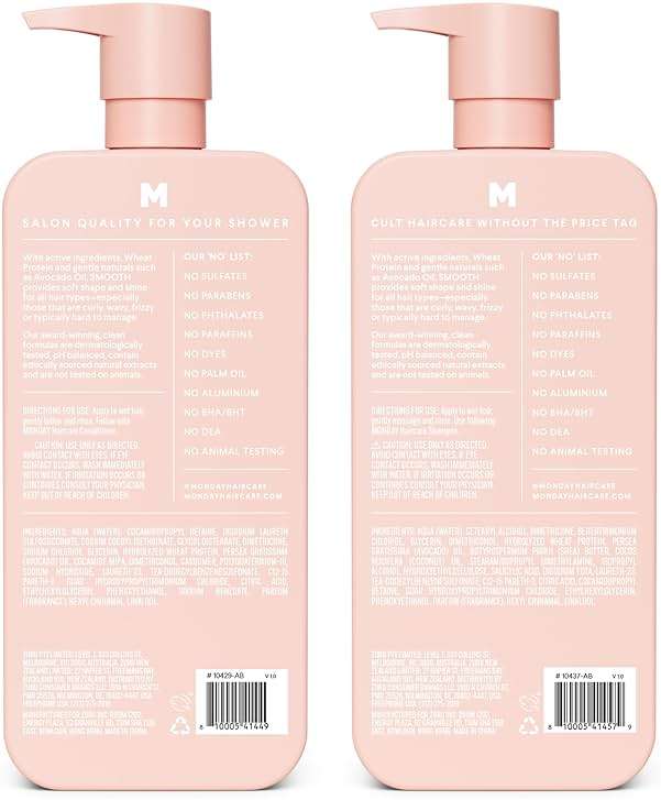 MONDAY HAIRCARE Smooth Shampoo + Conditioner Bathroom Set (2 Count) 27 oz Each For Frizzy, Coarse & Curly Hair Made with Coconut Oil, Shea Butter & Vitamin E 100% Recyclable Bottle Pink - Image 2