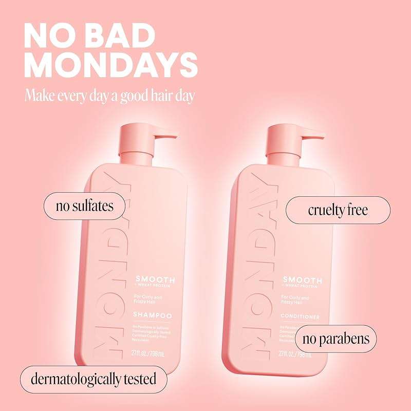 MONDAY HAIRCARE Smooth Shampoo + Conditioner Bathroom Set (2 Count) 27 oz Each For Frizzy, Coarse & Curly Hair Made with Coconut Oil, Shea Butter & Vitamin E 100% Recyclable Bottle Pink - Image 7