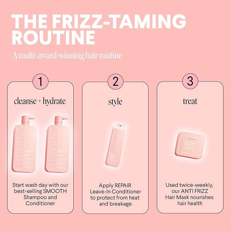 MONDAY HAIRCARE Smooth Shampoo + Conditioner Bathroom Set (2 Count) 27 oz Each For Frizzy, Coarse & Curly Hair Made with Coconut Oil, Shea Butter & Vitamin E 100% Recyclable Bottle Pink - Image 9
