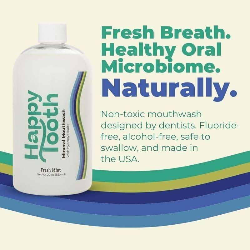 Happy Tooth Hydroxyapatite Mouthwash, Alcohol Free, Fluoride Free, Teeth Whitening, Remineralizing for Enamel Strength, Oral Microbiome Support, Dentist Formulated, Gentle Care, Fresh Mint, 20 Fl Oz - Image 2