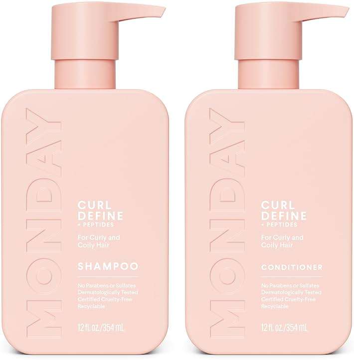 MONDAY HAIRCARE Curl Define Shampoo + Conditioner Set (2 Count) 12 oz Each Nourishes Curls, Tames Frizz, Coconut Oil and Shea Butter Enhance Shine, 100% Recyclable Bottle - Image 1