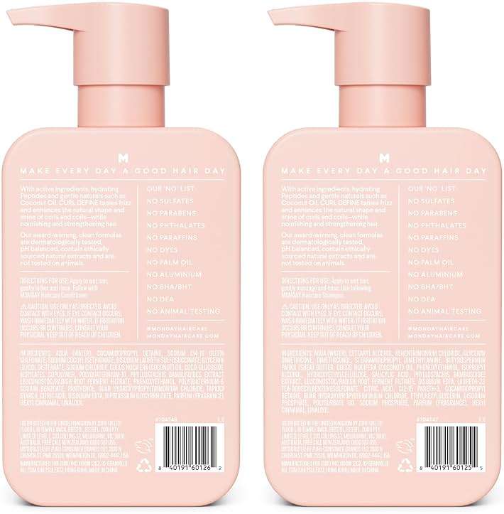 MONDAY HAIRCARE Curl Define Shampoo + Conditioner Set (2 Count) 12 oz Each Nourishes Curls, Tames Frizz, Coconut Oil and Shea Butter Enhance Shine, 100% Recyclable Bottle - Image 2