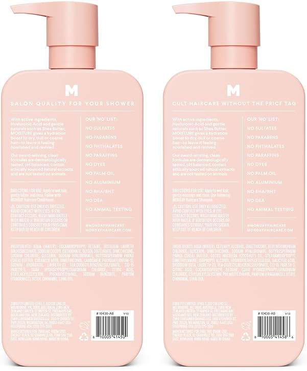 MONDAY HAIRCARE Moisture Shampoo + Conditioner Bathroom Set (2 Count) 27 oz Each for Dry, Coarse, Stressed, Frizzy Hair, Made with Coconut Oil, Rice Protein, Shea Butter and Vitamin E - Image 2