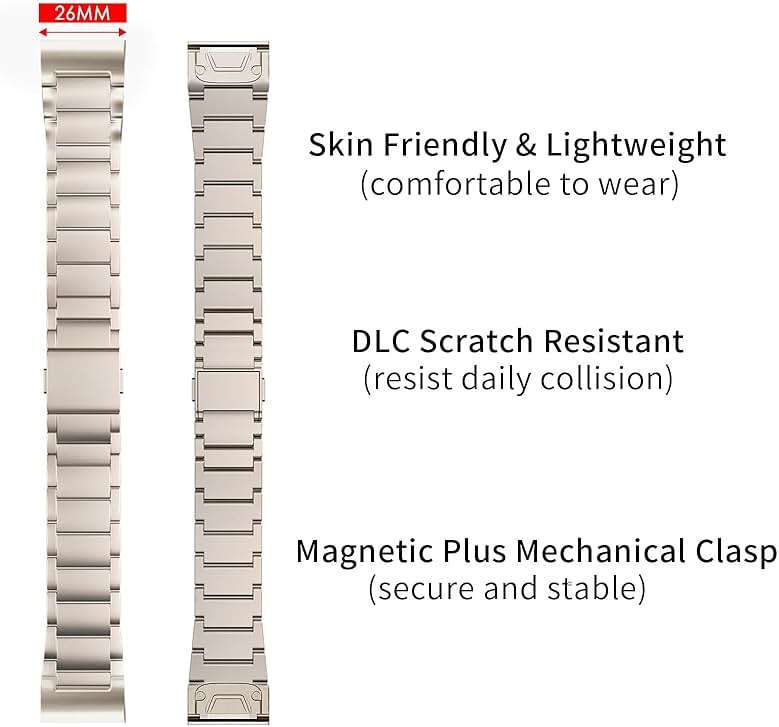 synsing Magnetic Titanium 22mm Band Compatible for Garmin Fenix 8 47mm/E 47mm/Fenix 7/6 Pro/5 Plus, 26mm Metal Quick Release Strap for Fenix 8 51mm/Enduro 3 51mm/Fenix 7X Pro Sapphire Solor/6X Pro - Image 2