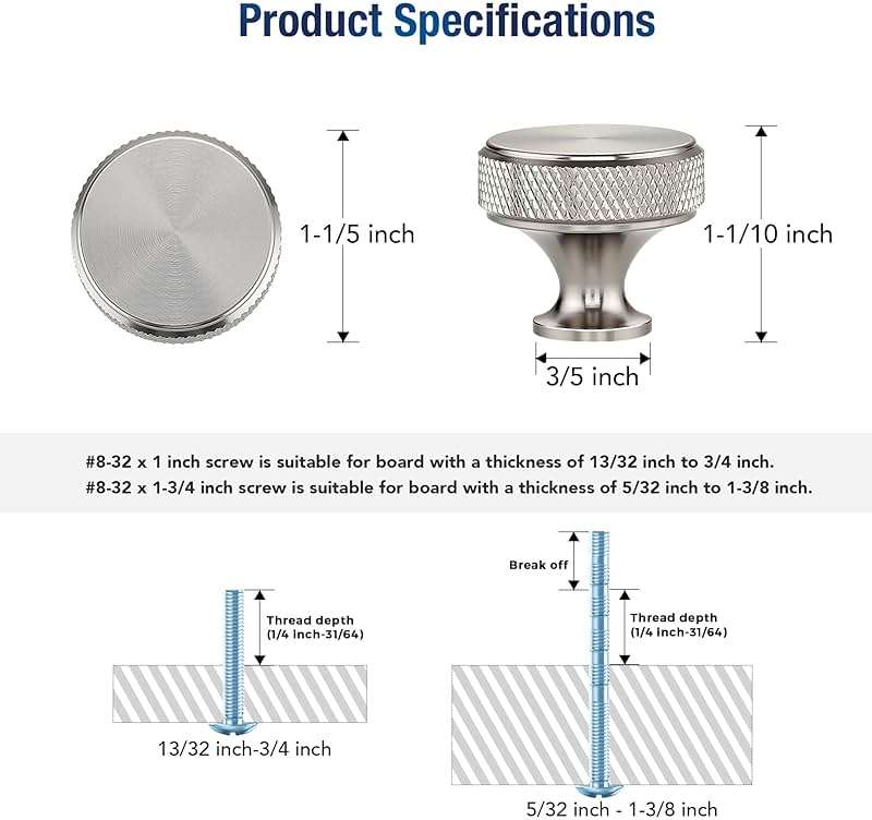 JOY DECOR 25 Pack Stainless Steel Kitchen Cabinet Hardware Knobs Round Solid Knurled Handles Single Hole Drawer Knobs for Cabinet Furniture Brushed Nickel Dresser Pulls - Image 2