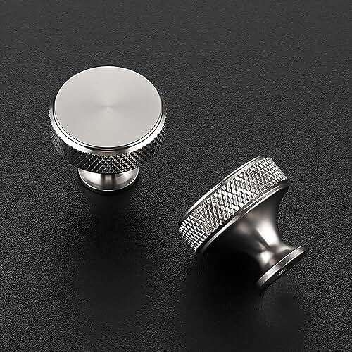 JOY DECOR 25 Pack Stainless Steel Kitchen Cabinet Hardware Knobs Round Solid Knurled Handles Single Hole Drawer Knobs for Cabinet Furniture Brushed Nickel Dresser Pulls - Image 3