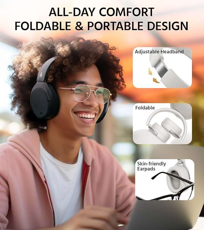 Edifier W830NB Wireless Over Ear Headphones with -45dB Active Noise Cancelling, 94H Playtime, LDAC Hi-Res Sound, Spatial Audio, Fast Charging, Multipoint Connection, Bluetooth V5.4 - Black - Image 7