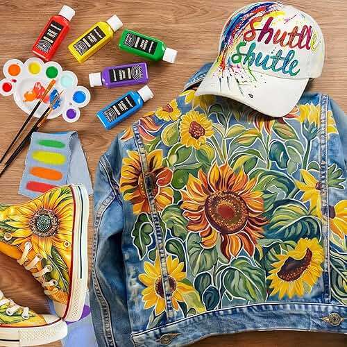 Shuttle Art Fabric Paint 24 Colors Permanent Soft Fabric Paint in Bottles (60ml/2oz) with Brushes &Stencils, Non-Toxic Textile Paint for T-Shirts, Shoes, Jeans, Bags, DIY Projects & Crafts - Image 2