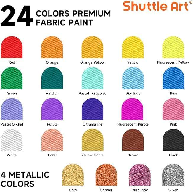 Shuttle Art Fabric Paint 24 Colors Permanent Soft Fabric Paint in Bottles (60ml/2oz) with Brushes &Stencils, Non-Toxic Textile Paint for T-Shirts, Shoes, Jeans, Bags, DIY Projects & Crafts - Image 3