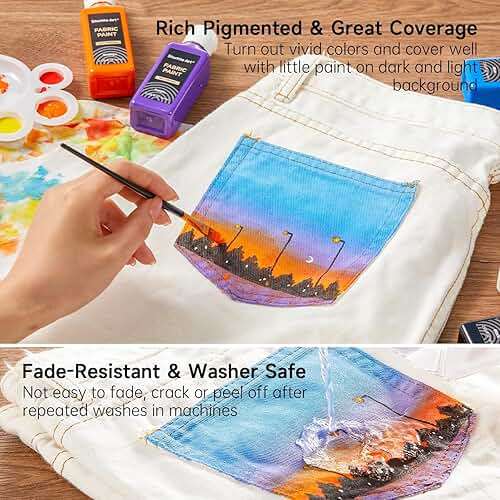 Shuttle Art Fabric Paint 24 Colors Permanent Soft Fabric Paint in Bottles (60ml/2oz) with Brushes &Stencils, Non-Toxic Textile Paint for T-Shirts, Shoes, Jeans, Bags, DIY Projects & Crafts - Image 5
