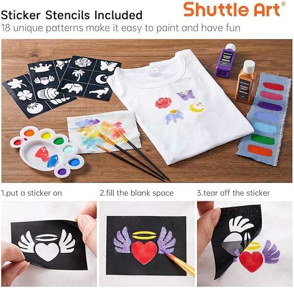 Shuttle Art Fabric Paint 24 Colors Permanent Soft Fabric Paint in Bottles (60ml/2oz) with Brushes &Stencils, Non-Toxic Textile Paint for T-Shirts, Shoes, Jeans, Bags, DIY Projects & Crafts - Image 6