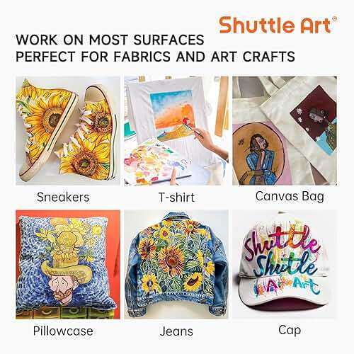 Shuttle Art Fabric Paint 24 Colors Permanent Soft Fabric Paint in Bottles (60ml/2oz) with Brushes &Stencils, Non-Toxic Textile Paint for T-Shirts, Shoes, Jeans, Bags, DIY Projects & Crafts - Image 8