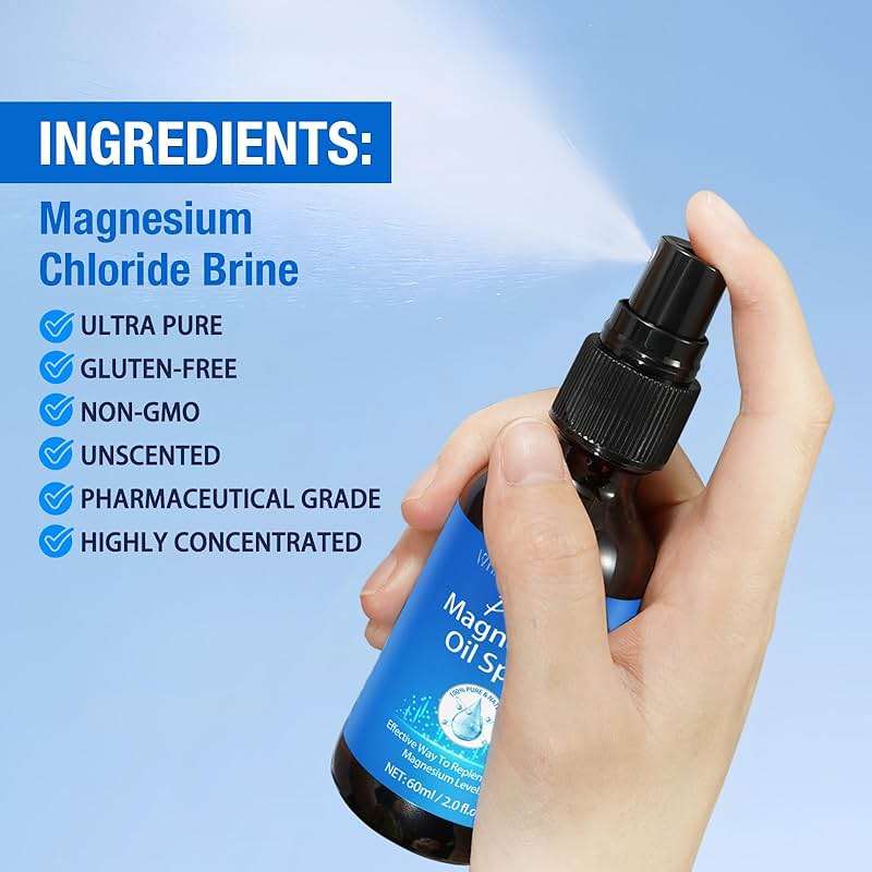 Magnesium Spray, Pure Magnesium Oil Spray for Feet, Natural Ingredient in Glass Bottle, Easy to Absorb and Use 1Pack - Image 7