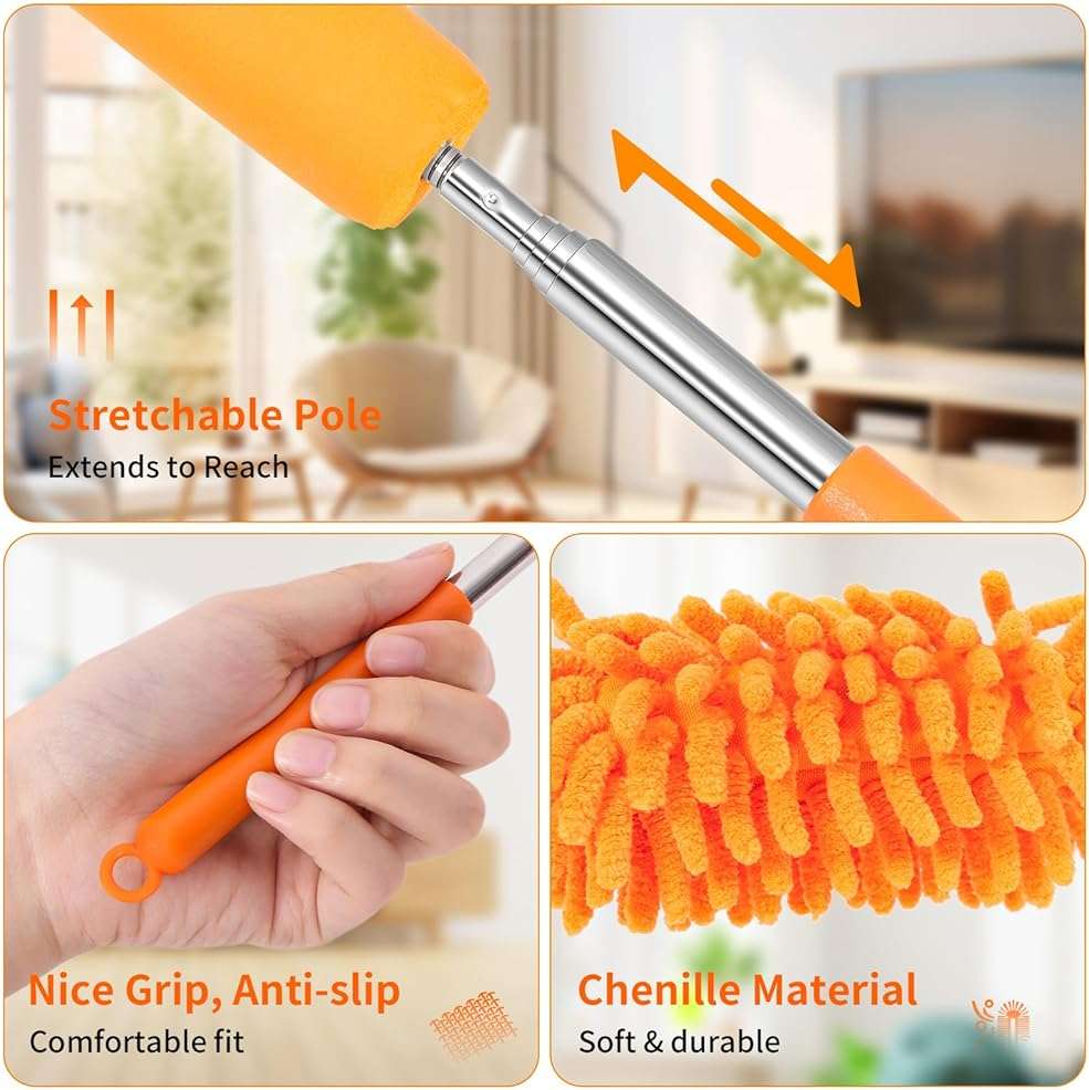 TIMIVO Mini Duster for Cleaning, 360° Bendable Hand Dusters with Extension Pole, Washable Small Duster for Car Interior, Office, Furniture - Image 6