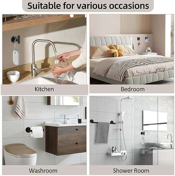 QXSTME 5-Pieces Bathroom Hardware Set, SUS304 Stainless Steel Towel Rack Set, 16" Hand Towel Rack, Toilet Paper Rack, 3 Bathrobe Towel Hooks, Bathroom Accessories, Towel Rack Set(Matte Black) - Image 7