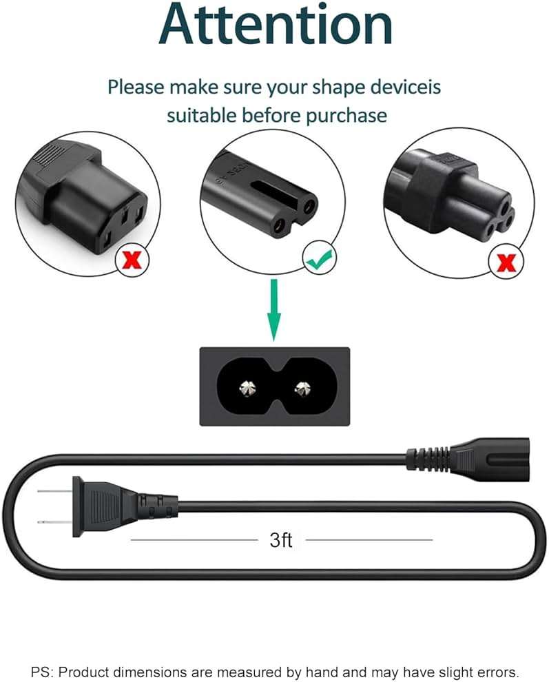 Lenmu Mica AC Power Cord Compatible with JBL PartyBox 320 310 110 120 100 200 300 710 1000 Portable Party Speaker ONN Large Party Speaker Replacement 2 Prong Charger Cable 3 Feet - Image 4