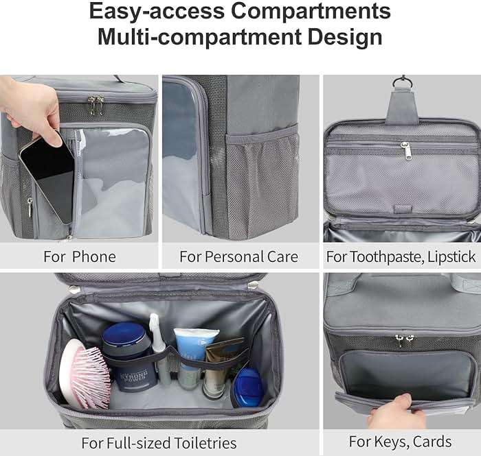 F-color Shower Caddy Portable for College Dorm Essentials - Large Hanging Sturdy Handle Toiletry Tote Bag with Hook, Multiple Pockets, Quick Dry Organizer for Camping, Travel, Gym, Grey - Image 6
