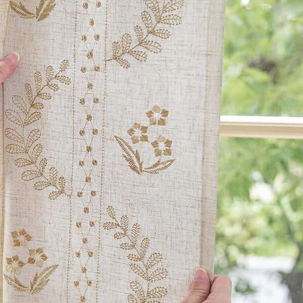 jinchan Belrose Linen Curtains for Bedroom Floral Curtains 84 Inch Length Linen Blend Beige Embroidered Drapes Farmhouse Flower Patterned Drapes for Living Room Window Treatments Set 2 Panels - Image 4