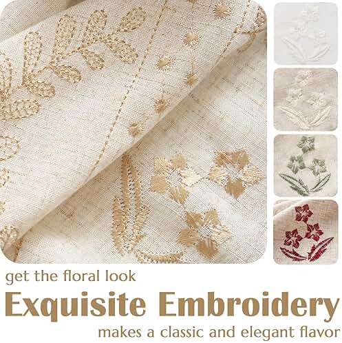 jinchan Belrose Linen Curtains for Bedroom Floral Curtains 84 Inch Length Linen Blend Beige Embroidered Drapes Farmhouse Flower Patterned Drapes for Living Room Window Treatments Set 2 Panels - Image 7