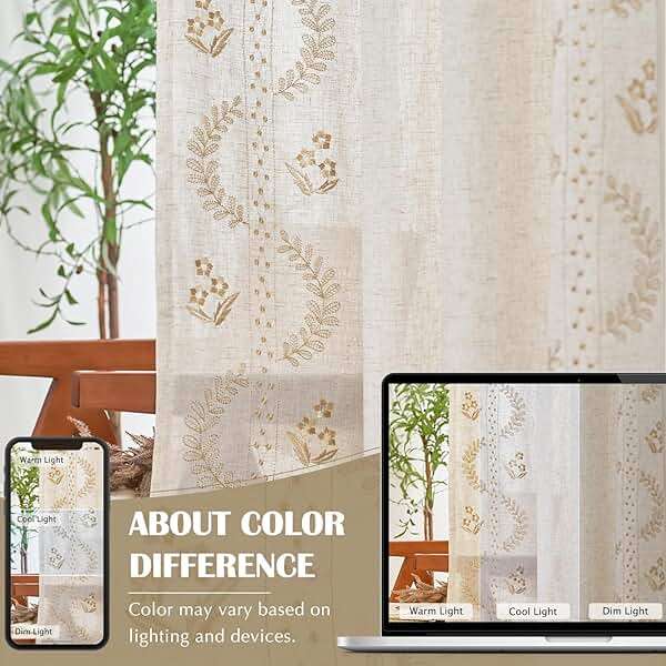 jinchan Belrose Linen Curtains for Bedroom Floral Curtains 84 Inch Length Linen Blend Beige Embroidered Drapes Farmhouse Flower Patterned Drapes for Living Room Window Treatments Set 2 Panels - Image 8