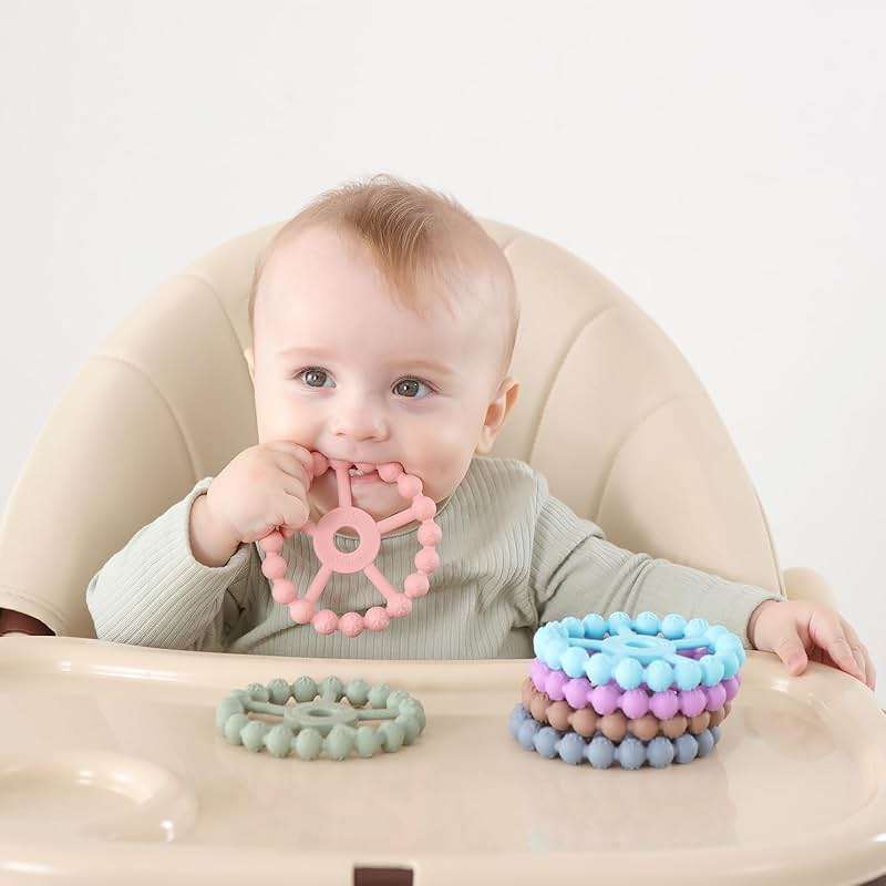 3 Pack Ring Teether Baby Infant Toys, Baby Essentials, Silicone Teething Ring Toys for Babies 0-6 Months, Seposeve Toddler Teethers 6-12 Months 12-24 Months, Infant Teething Relief, Purple Pink White - Image 2